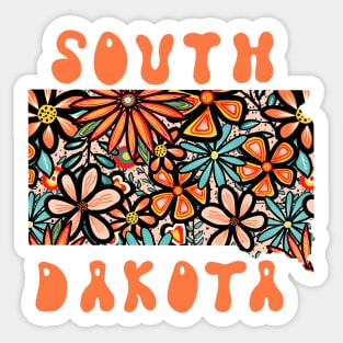 South Dakota State Design | Artist Designed Illustration Featuring South Dakota State Filled With Retro Flowers with Retro Hand-Lettering Sticker